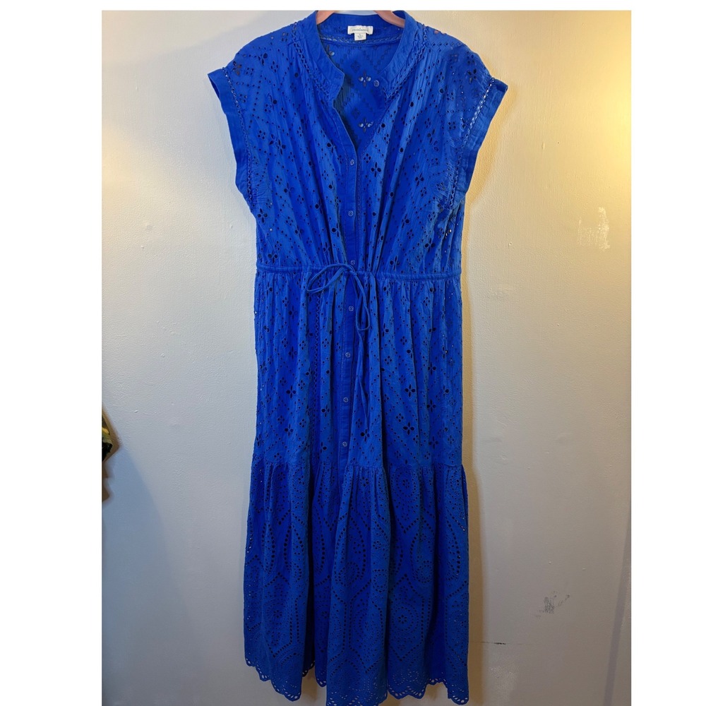 Sundance Royal Blue Eyelet Maxi Dress L Cotton